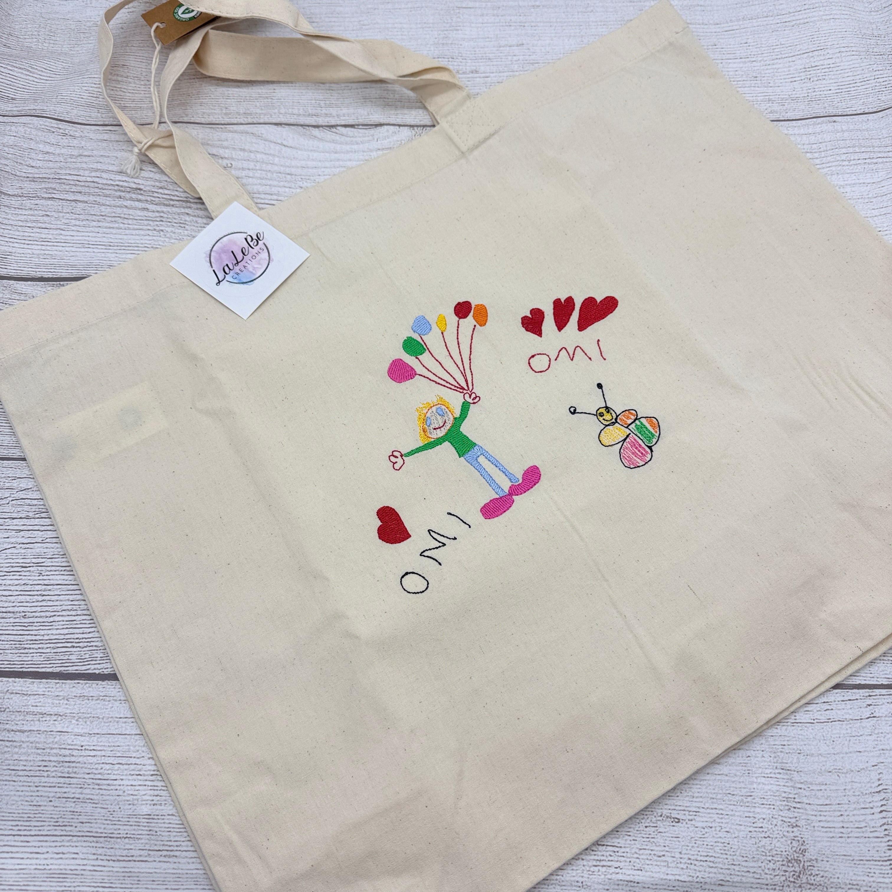 Bestickter Canvas-Shopper – Personalisierte Einkaufstasche Mit Kinderzeichnung