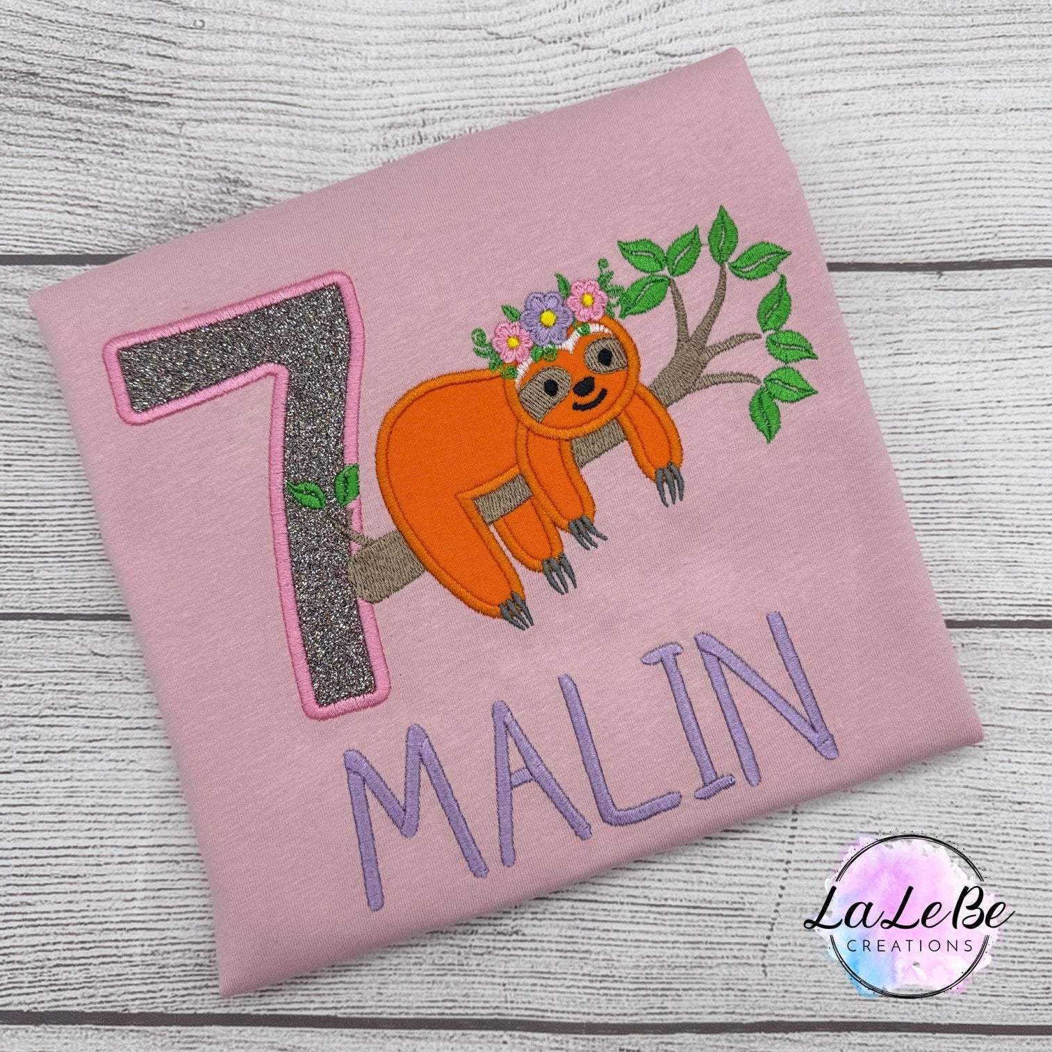 Besticktes Faultier Geburtstagsshirt Mädchen –