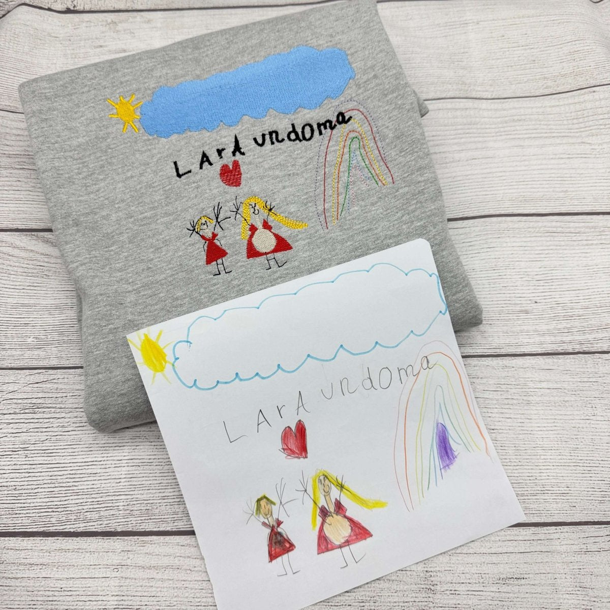 Besticktes Sweatshirt mit Kinderzeichnung