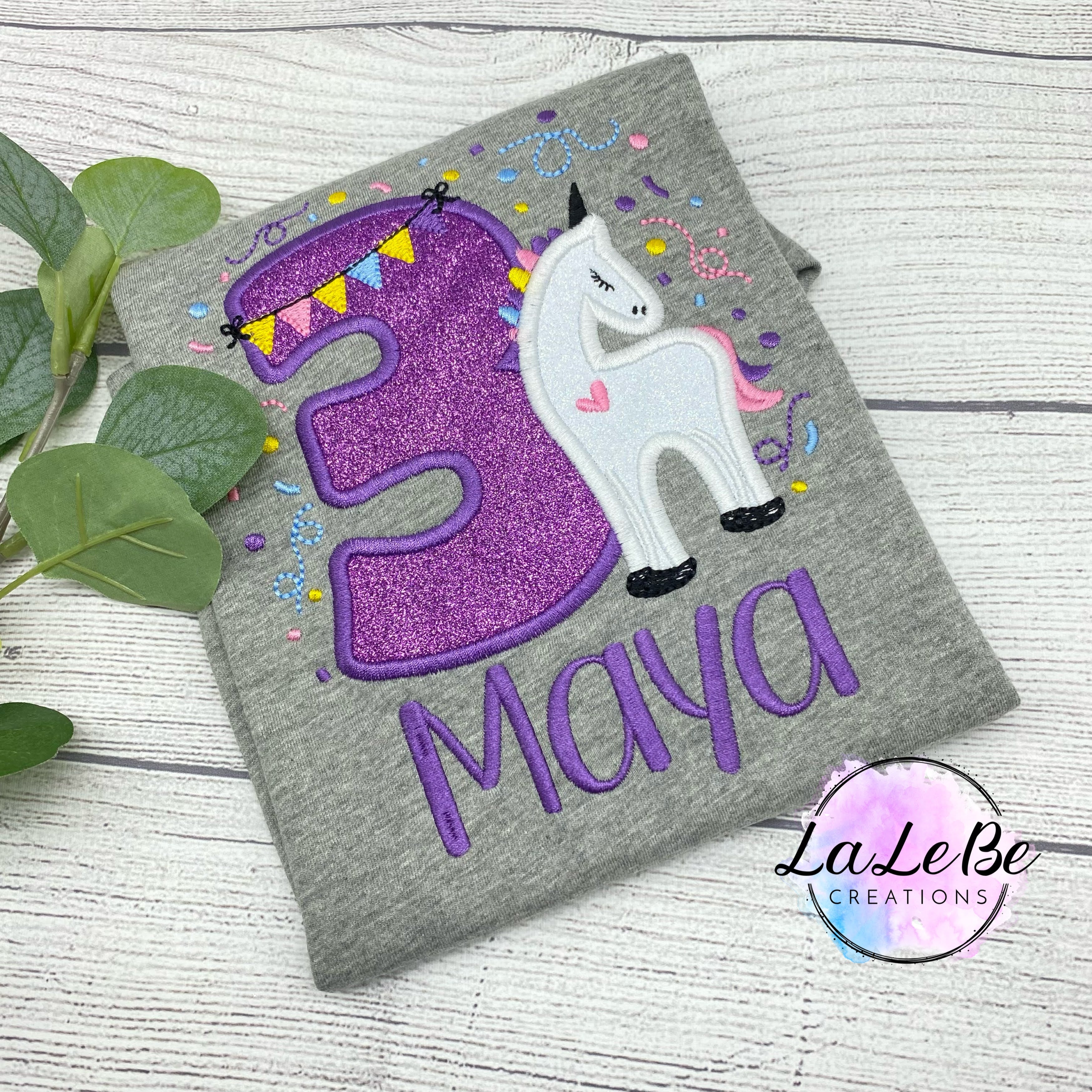 Geburtstagsshirt für Mädchen Einhorn mit Konfetti