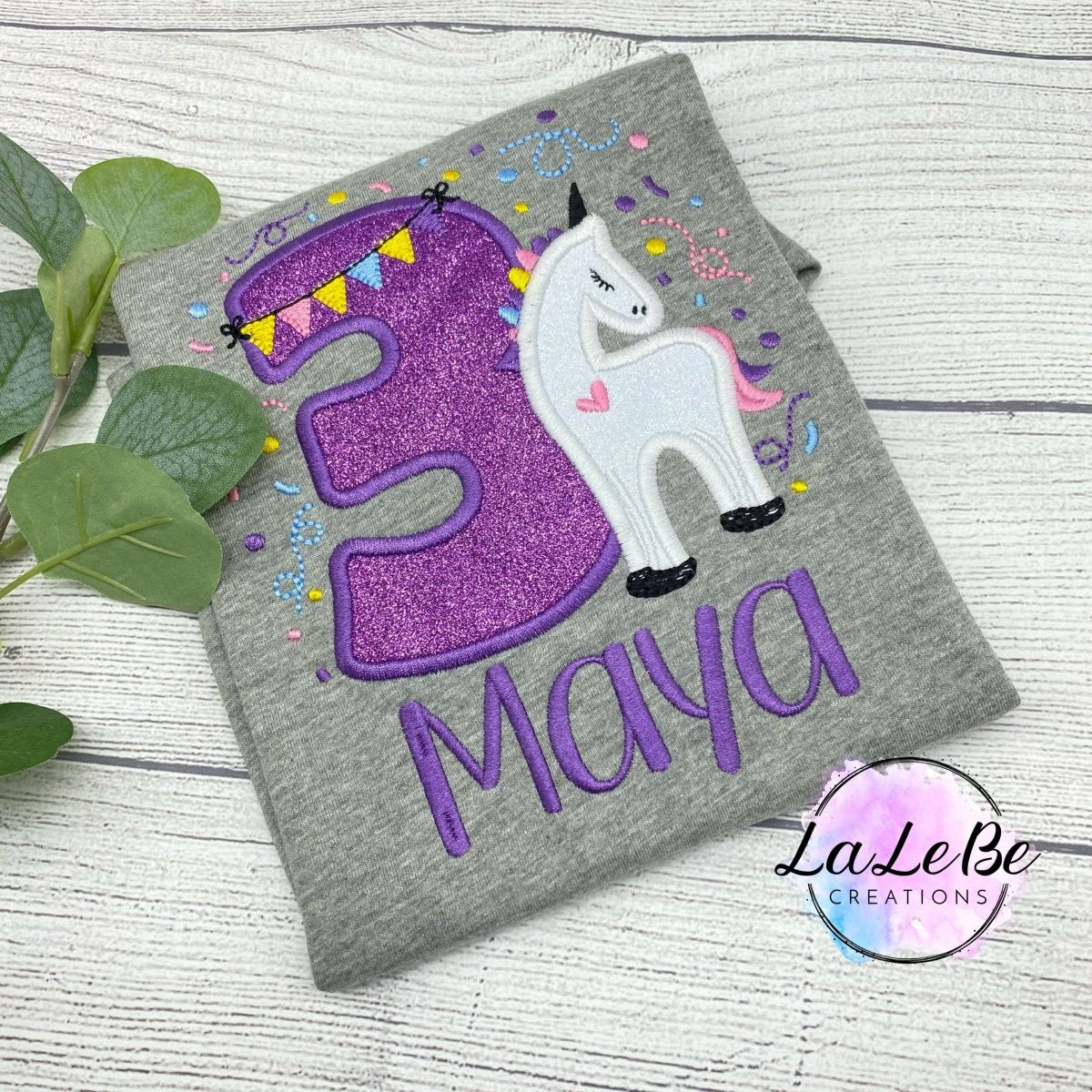 Geburtstagsshirt für Mädchen Einhorn mit Konfetti