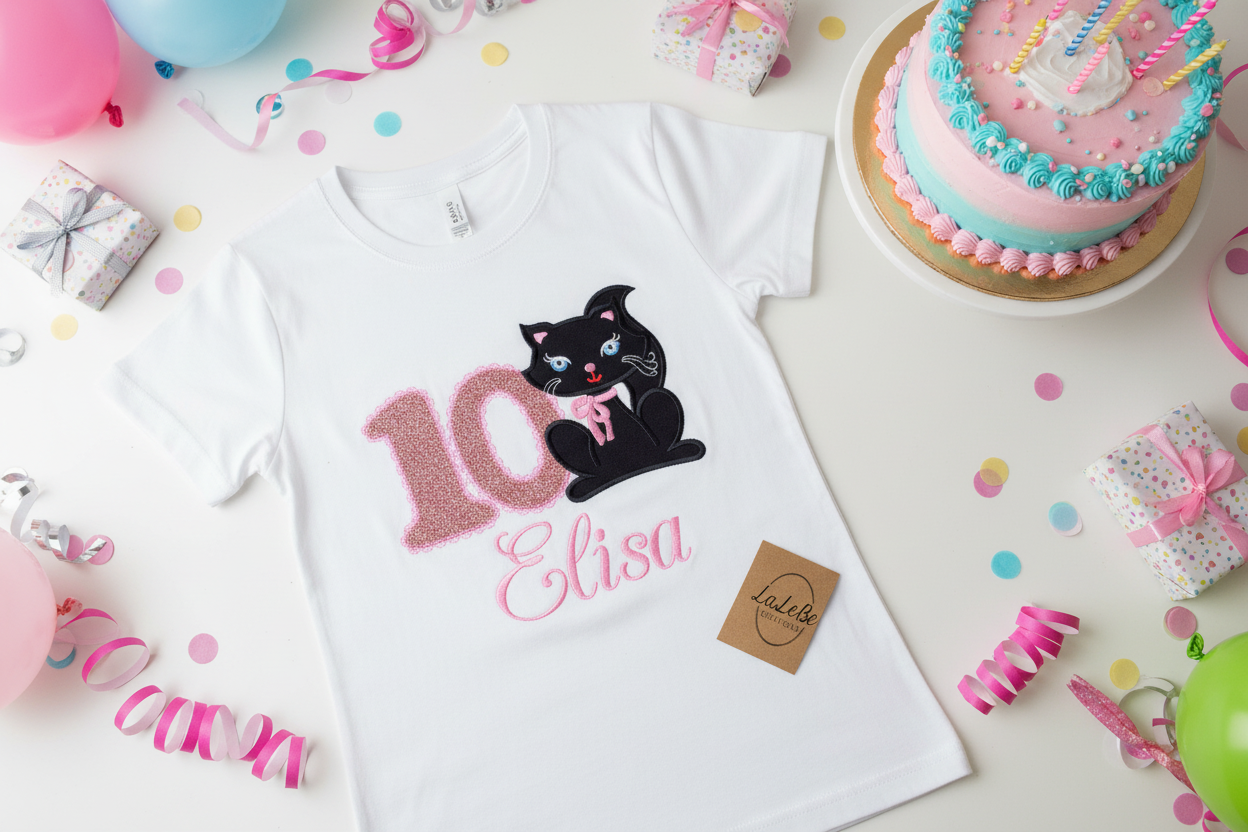 Personalisiertes Katzen Geburtstagsshirt für Mädchen