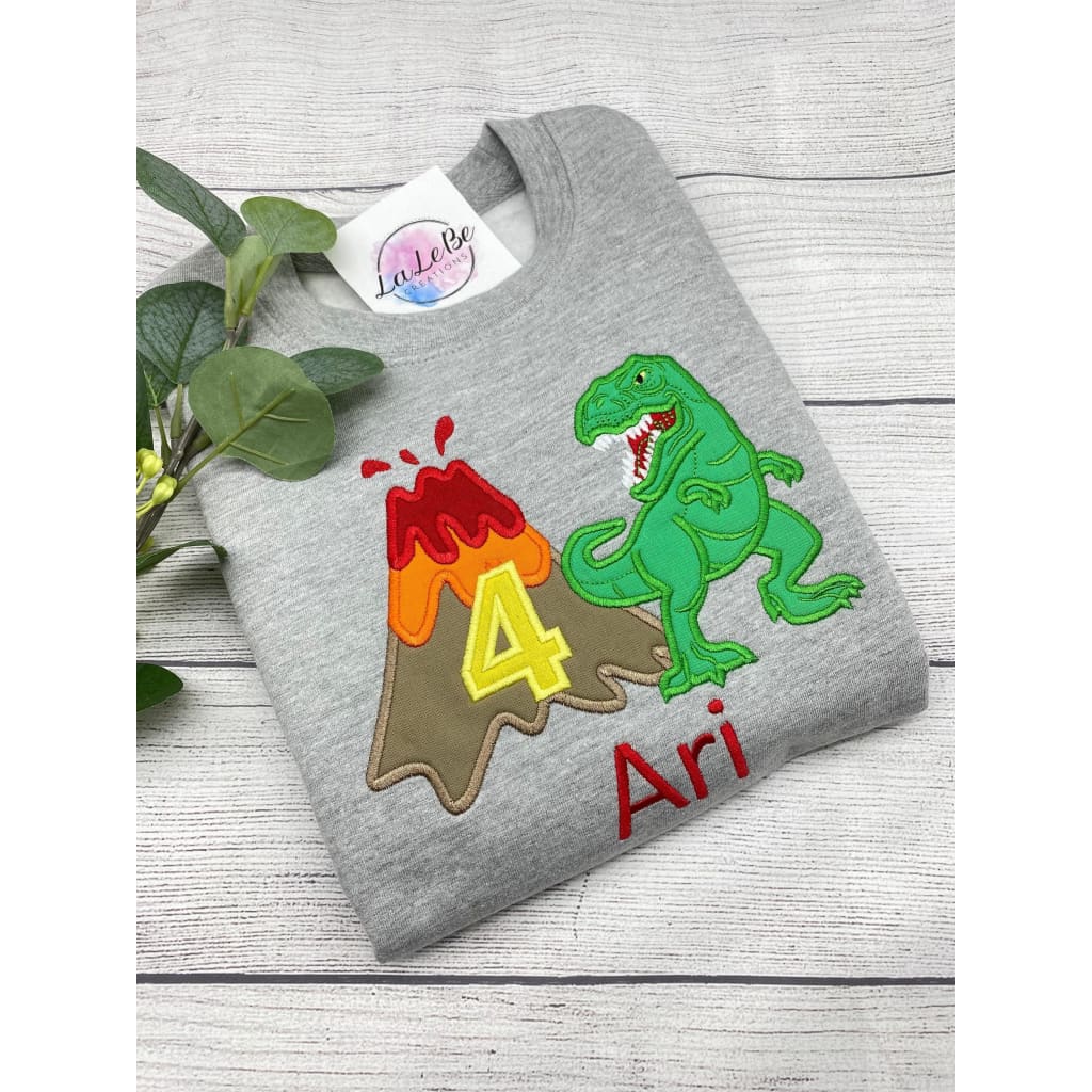 Dinosaurier T-Rex und Vulkan Geburtstagsshirt Dino