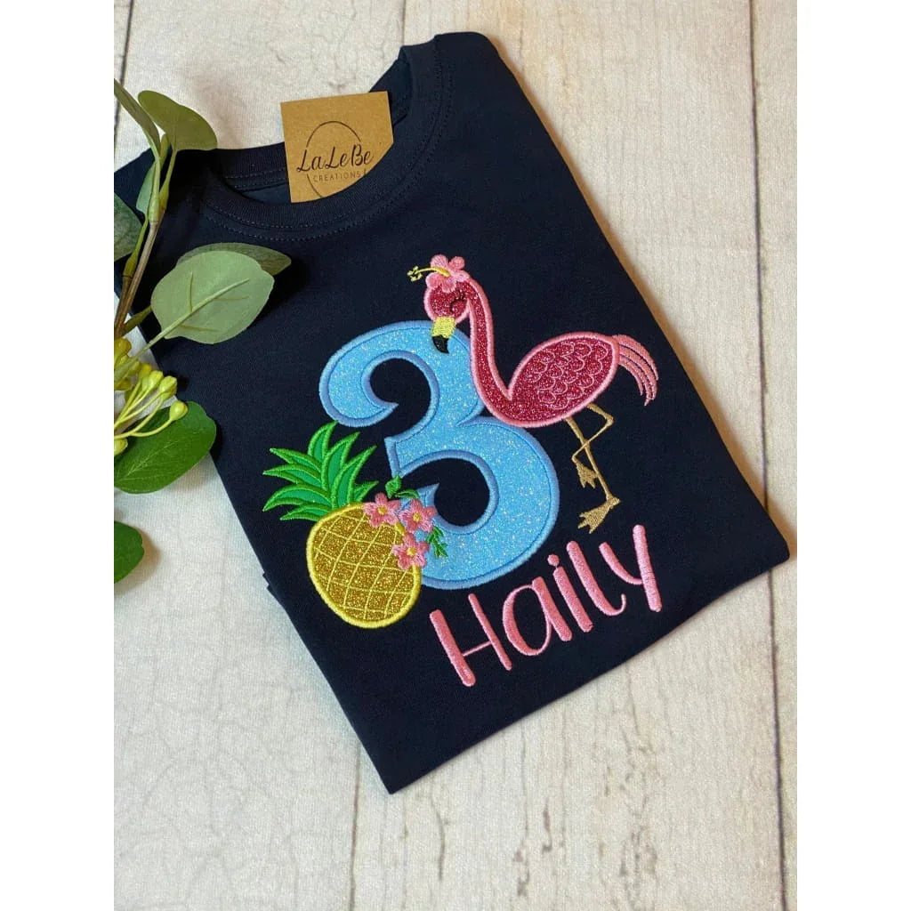 Flamingo Personalisiertes Kinder Geburtstagsshirt T-Shirt