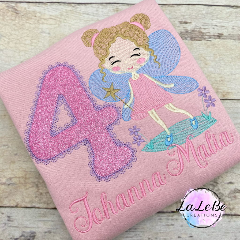 Geburtstagspullover für Mädchen Feenstickerei