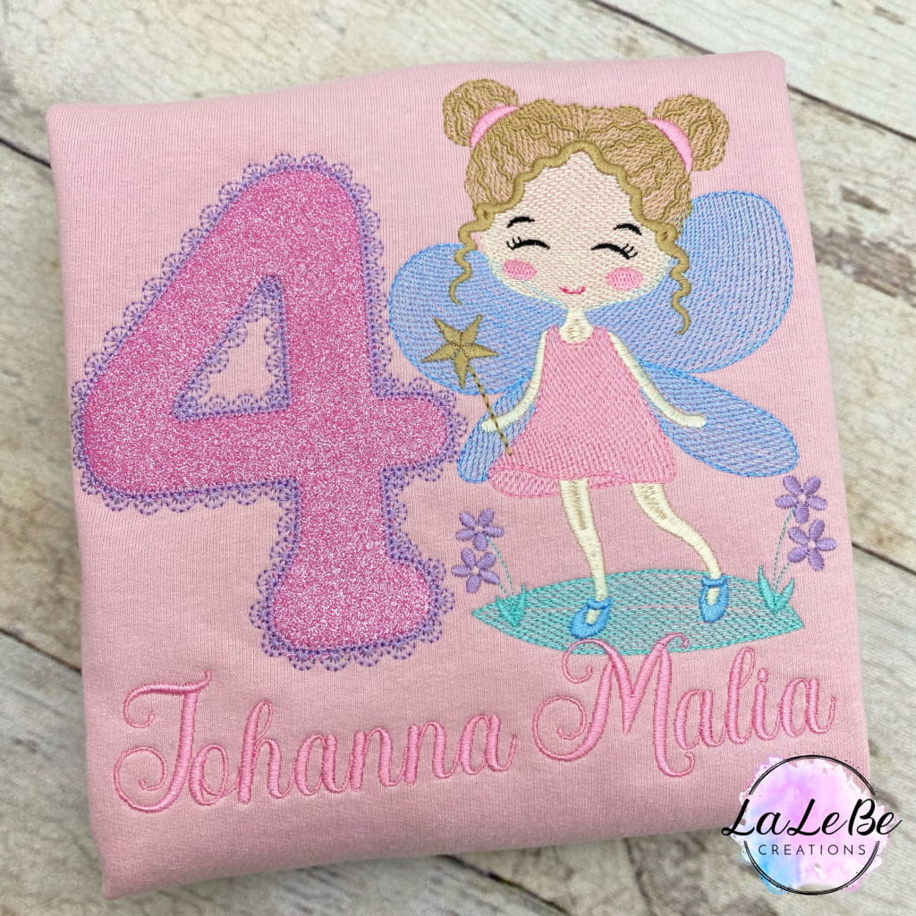 Geburtstagspullover für Mädchen Feenstickerei