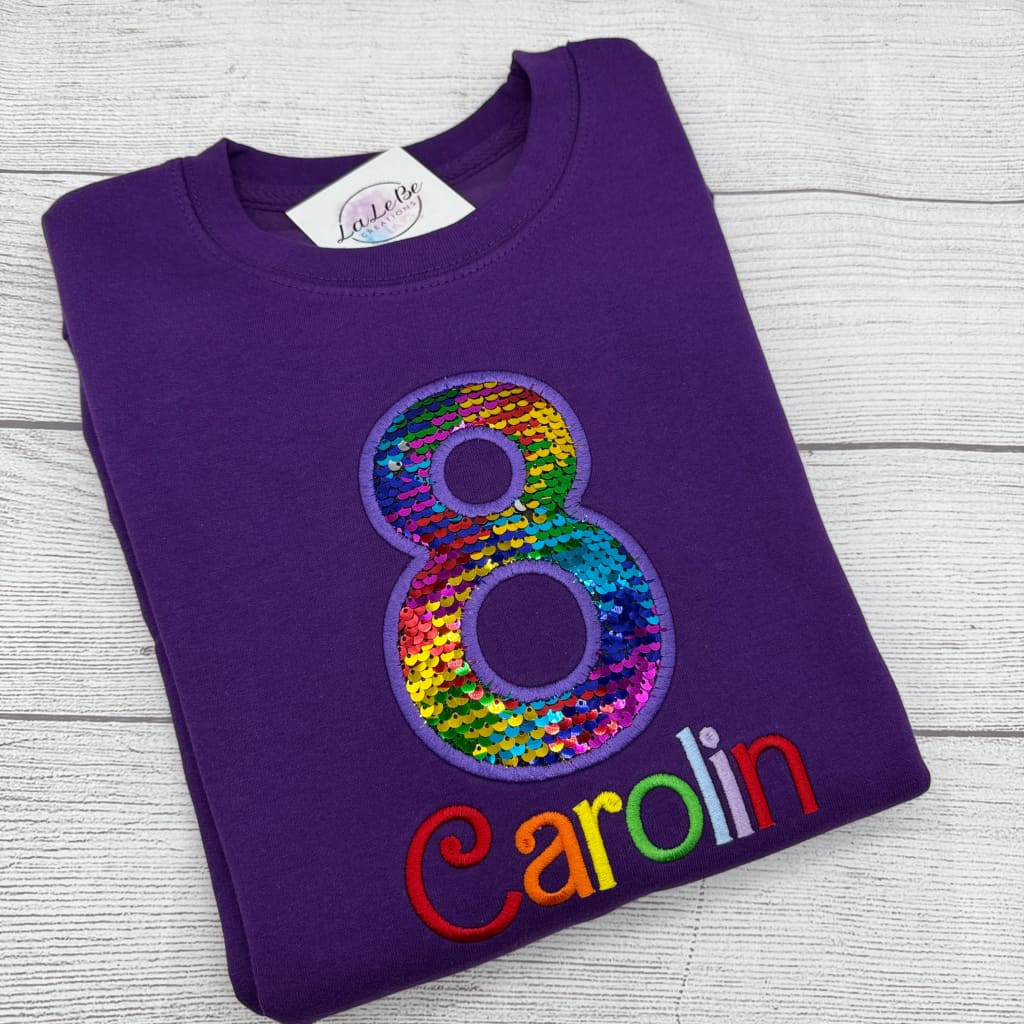 Geburtstagspullover mit Regenbogen - Pailletten - lalebecreations.de