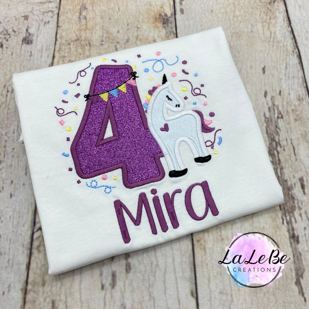 Geburtstagsshirt für Mädchen Einhorn mit Konfetti