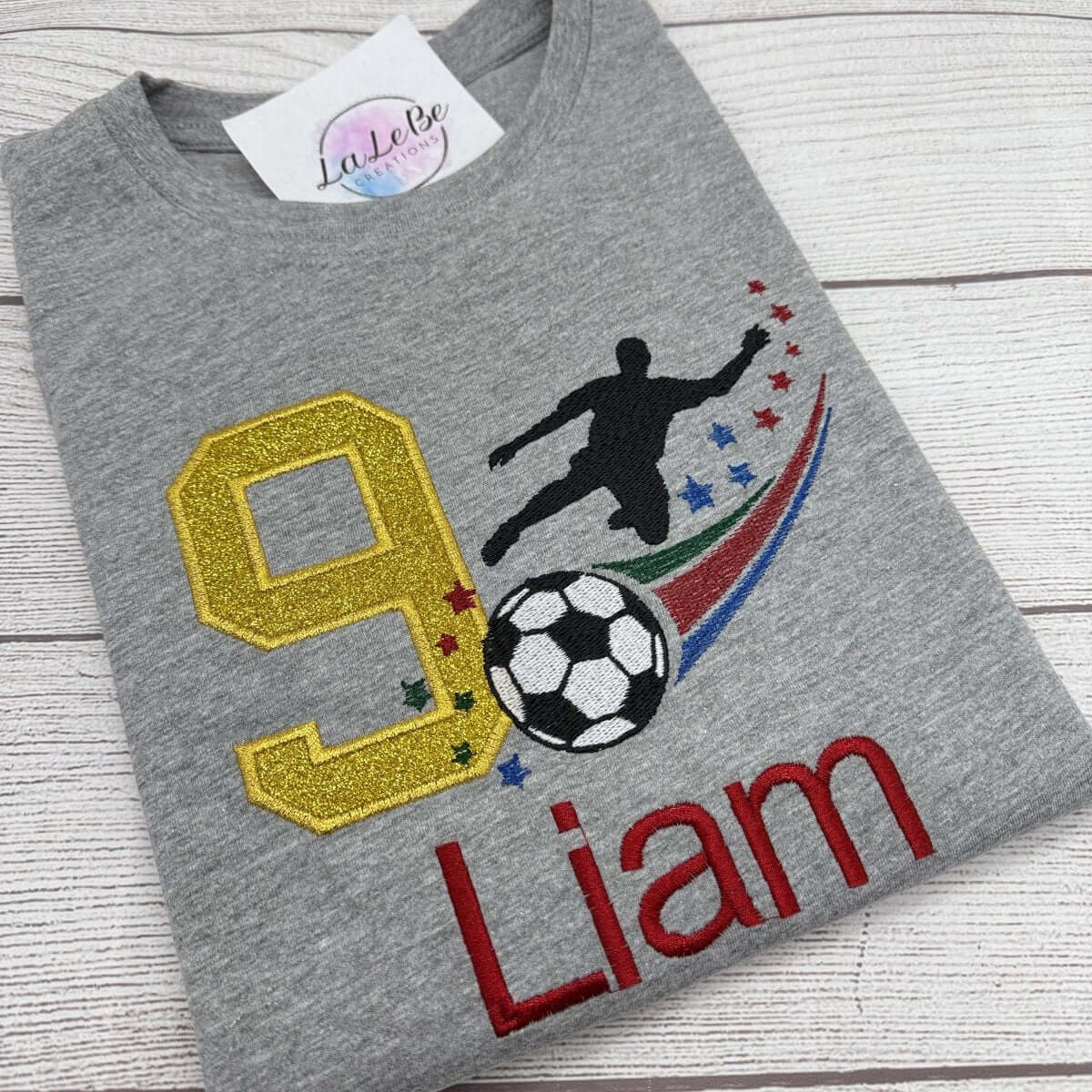 Besticktes Fußball Geburtstagsshirt für Kinder –