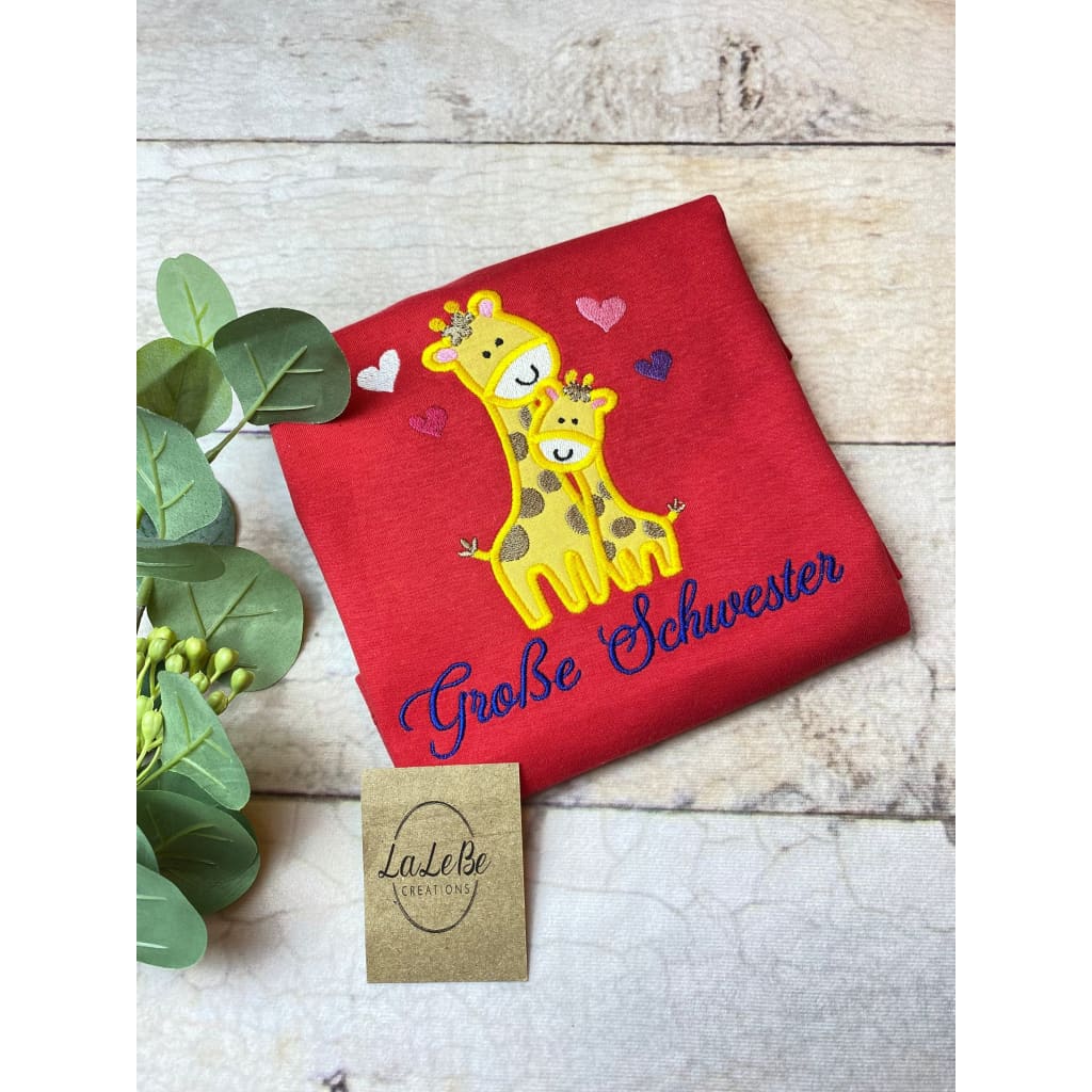 Große Schwester T-Shirt Geschwister - Ankündigungs - T-Shirt mit niedlichem Giraffe Motiv - lalebecreations.de