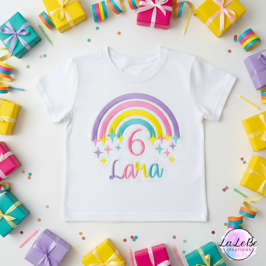 Personalisiertes Regenbogen Geburtstagsshirt für Kinder
