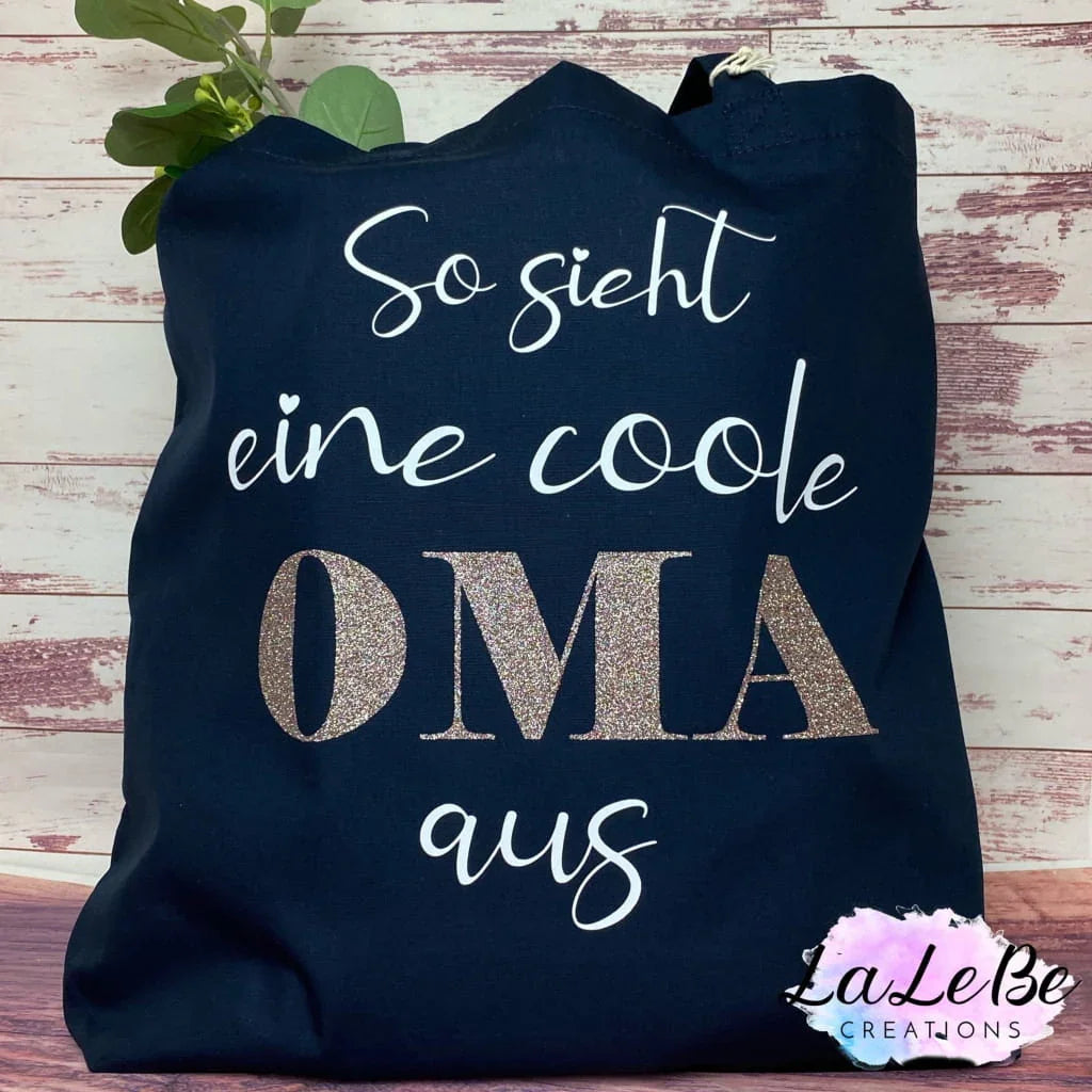 Personalisierte Oma Mama Baumwolltasche Navy / M (42 cm x