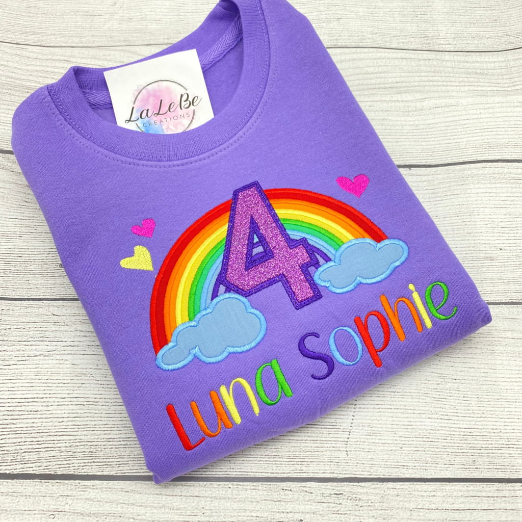 Personalisierte Regenbogen Geburtstagspullover für Kinder - lalebecreations.de