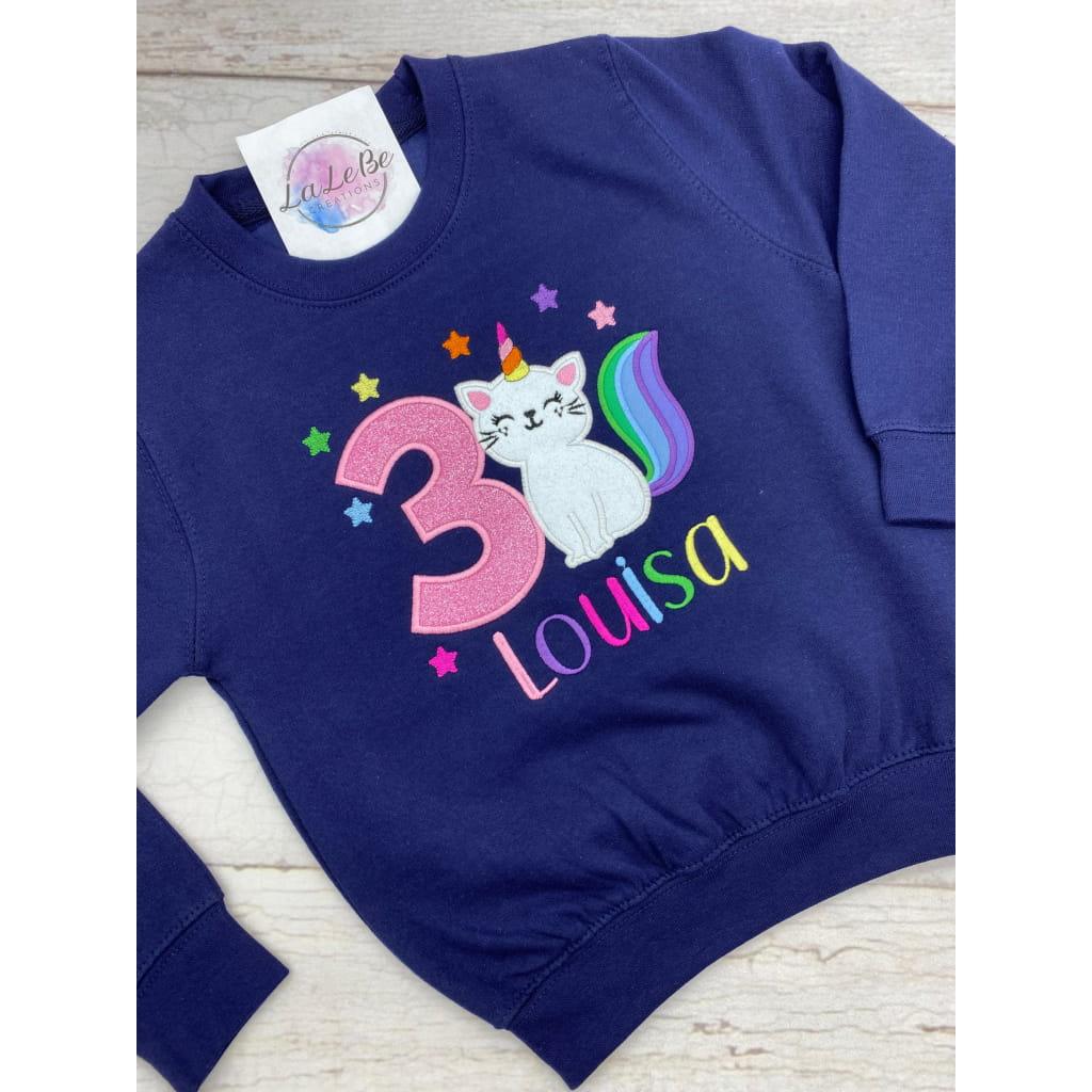 Personalisiertes Einhornkatze Geburtstagspullover