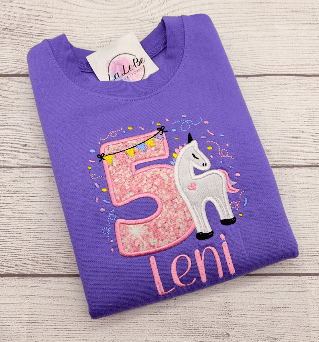 Personalisiertes Einhorn Geburtstagspullover - Digital Lavender