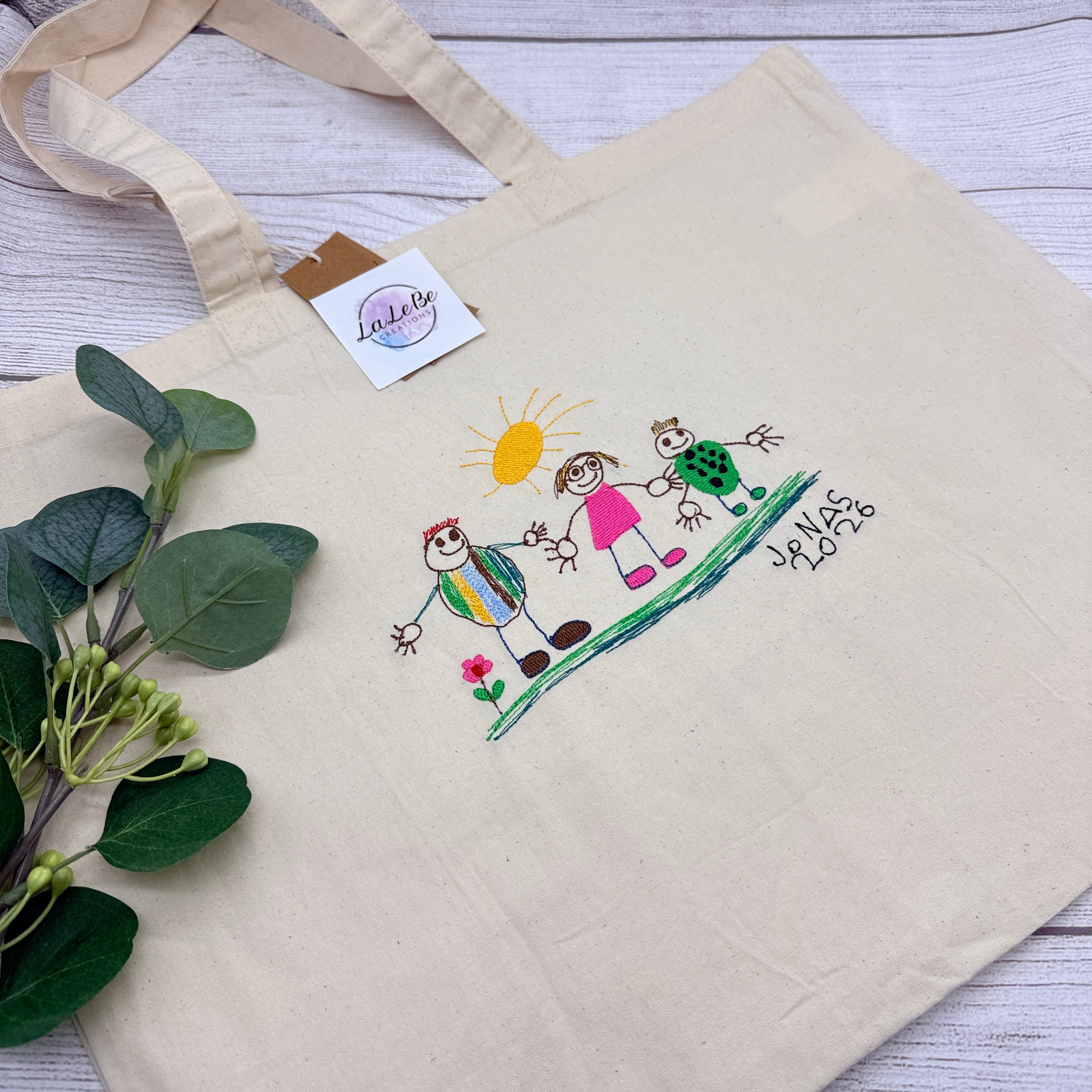 Bestickter Canvas-Shopper – Personalisierte Einkaufstasche Mit Kinderzeichnung