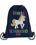 Personalisierter Turnbeutel Schulkind navy – Pferd Stickerei mit Name – LaLeBe Creations