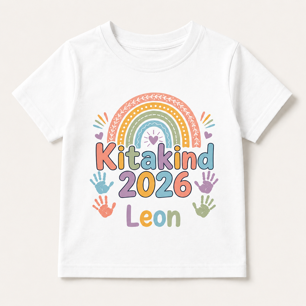 Kitakind 2026 Regenbogen T-Shirt personalisiert mit Name – LaLeBe Creations