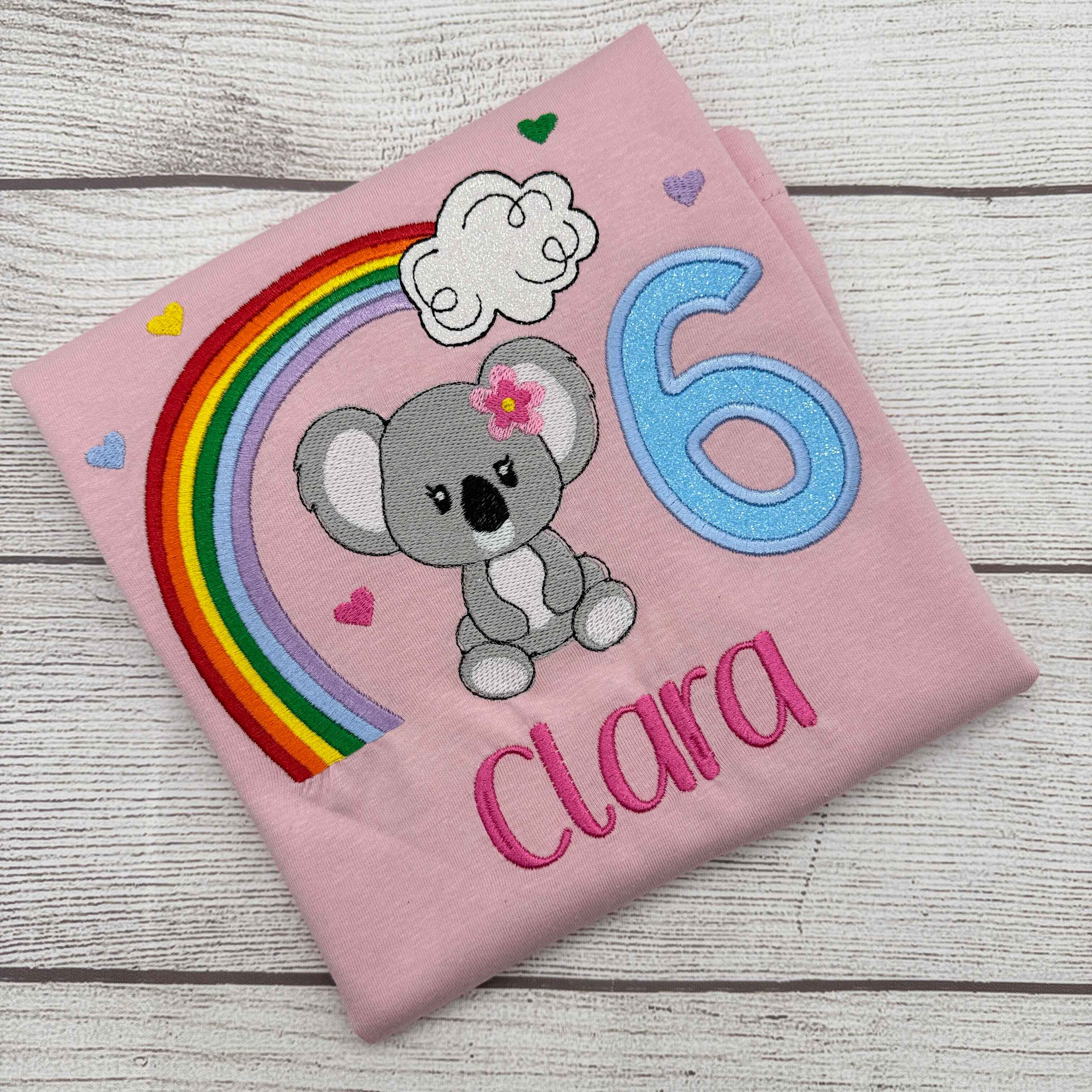 Geburtstag T-Shirt Mädchen personalisiert | Koala Regenbogen Glitzer-Alter