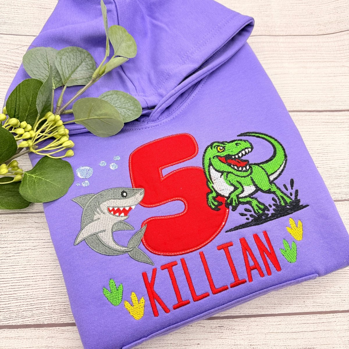 Besticktes T-Rex Hai Geburtstagsshirt Jungen – LaLeBe Creations personalisiert