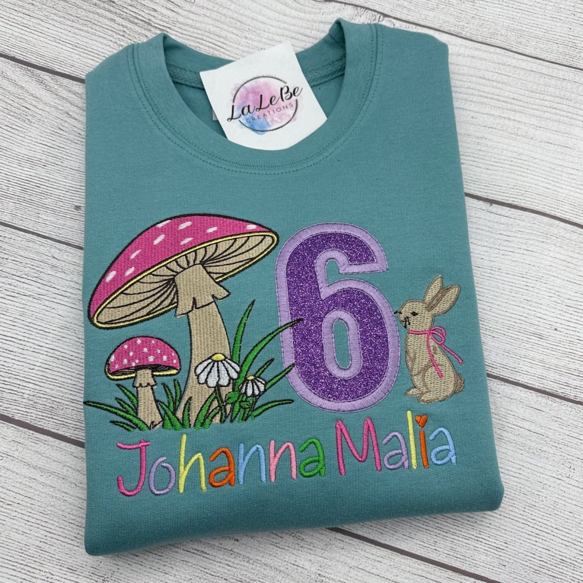 Pilz Geburtstagsshirt Mädchen personalisiert mit Glitzerzahl und Namen