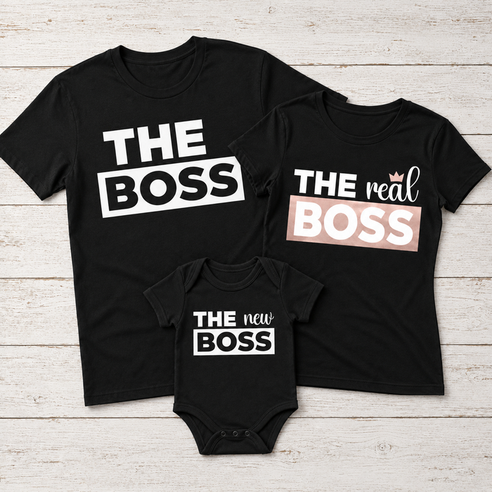Boss Familien Partnerlook Set – The Boss, The Real Boss & The New Boss