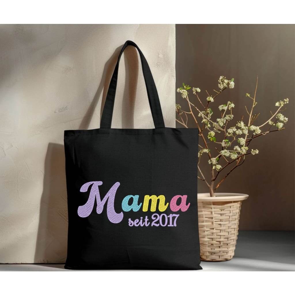 Bestickte Baumwolltasche Mama Stofftasche / Schwarz