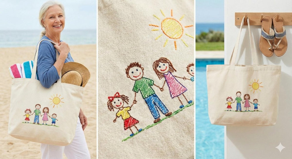 Bestickter Canvas Shopper personalisiert mit Kinderzeichnung – Lifestyle – LaLeBe Creations