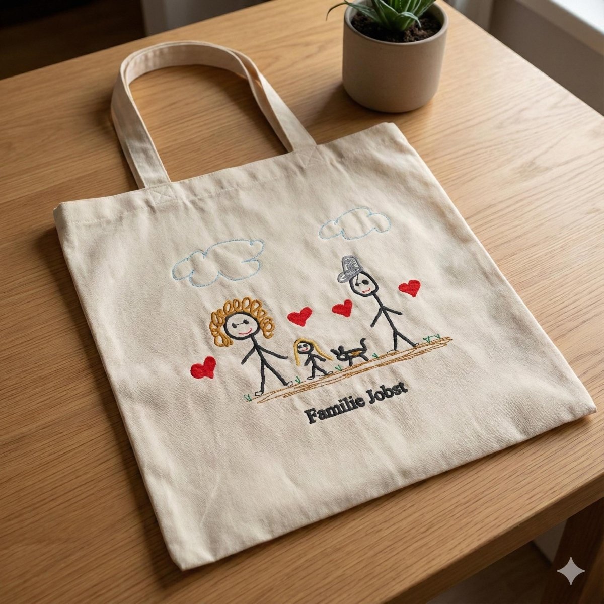 Bestickter Canvas Shopper personalisiert mit Kinderzeichnung – Farbe Natur – LaLeBe Creations
