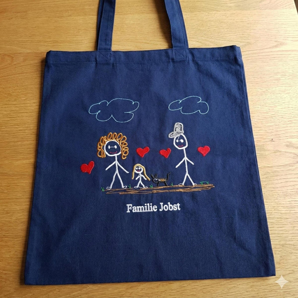 Bestickter Canvas Shopper personalisiert mit Kinderzeichnung – Farbe Navy – LaLeBe Creations