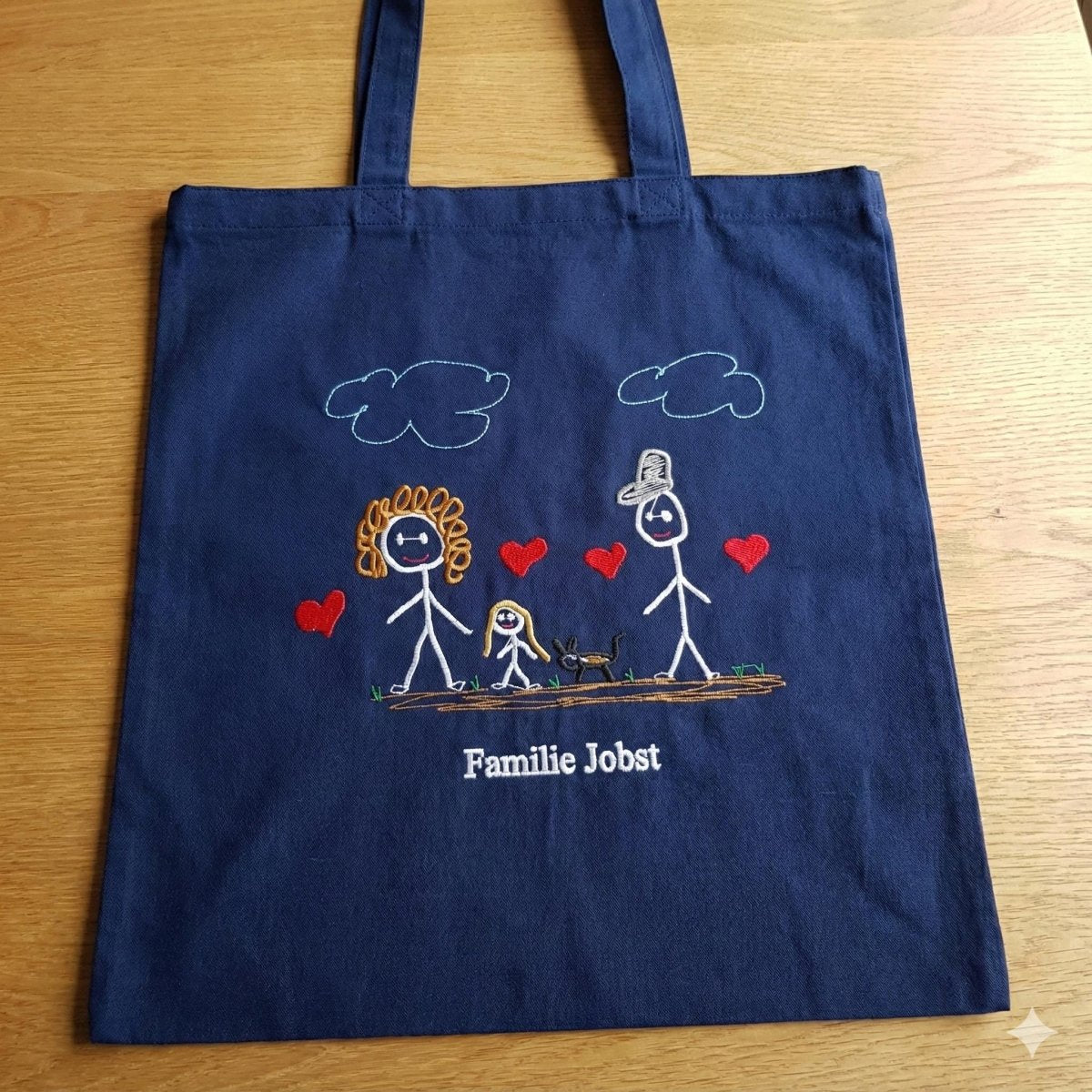Bestickter Canvas Shopper personalisiert mit Kinderzeichnung – Farbe Navy – LaLeBe Creations