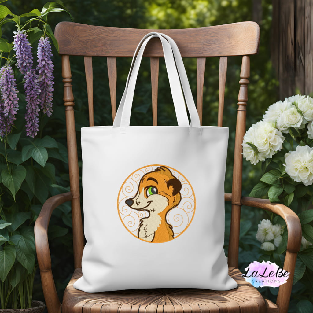 Besticktes Erdmännchen Baumwolltasche - Stofftasche / Weiß