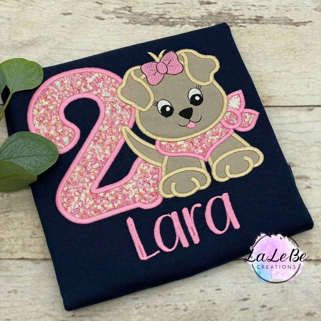Besticktes Geburtstags-T-Shirt mit Welpenmotiv - lalebecreations.de