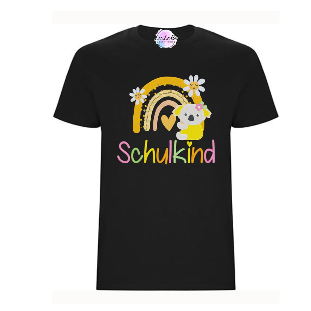 Besticktes T-Shirt zum ersten Schultag mit Koala- und Regenbogenmotiv - lalebecreations.de