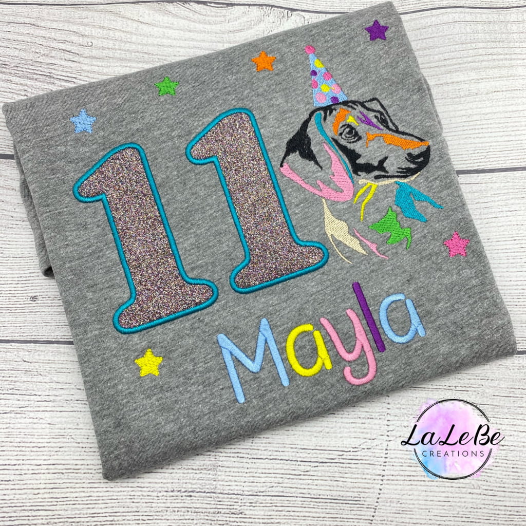 Dackel Hund Geburtstags-Shirt mit Glitzer