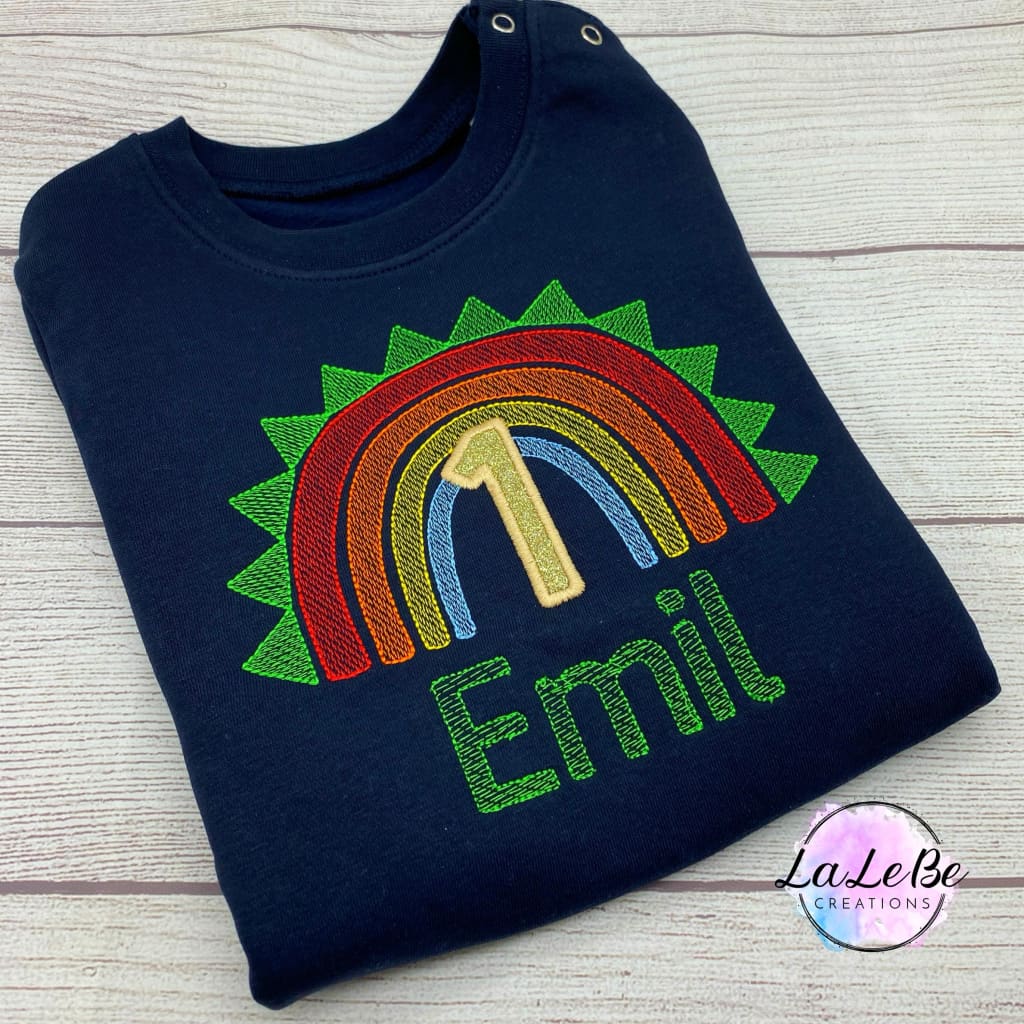 Regenbogen Dinosaurier Geburtstagsshirt Jungen mit Name und Alter