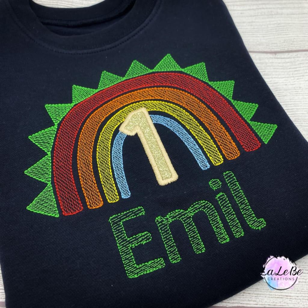 Regenbogen Dinosaurier Geburtstagsshirt für Jungen personalisiert