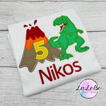 Dinosaurier T - Rex und Vulkan Geburtstagsshirt, Dino Geburtstagspullover mit Name und Zahl 1 2 3 4 5 6 7 8 9 - lalebecreations.de
