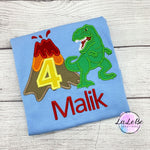 Dinosaurier T - Rex und Vulkan Geburtstagsshirt, Dino Geburtstagspullover mit Name und Zahl 1 2 3 4 5 6 7 8 9 - lalebecreations.de