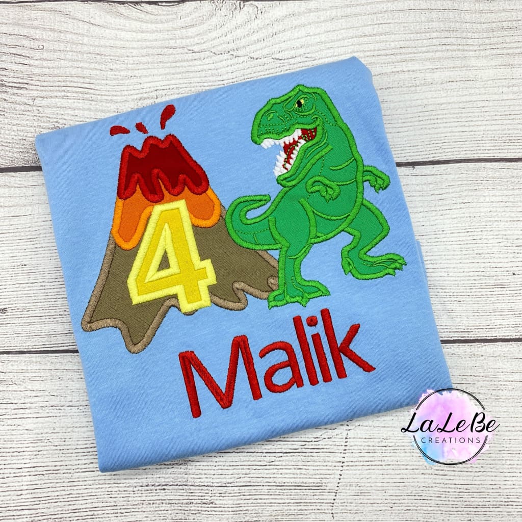 Dinosaurier T-Rex und Vulkan Geburtstagsshirt, Dino Geburtstagspullover mit Name und Zahl 1 2 3 4 5 6 7 8 9