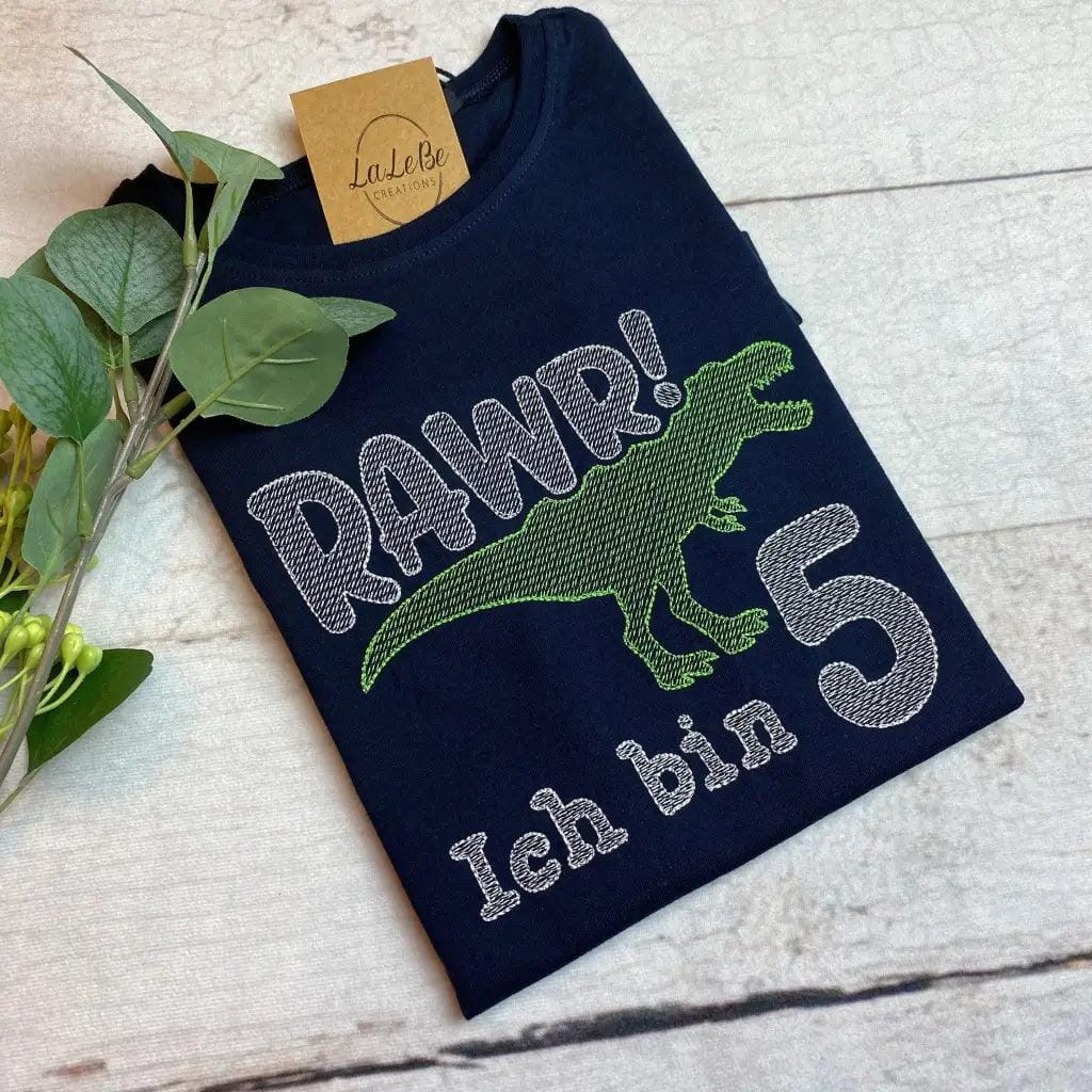 Dinosaurier T-Shirt mit Zahl und Name - lalebecreations.de