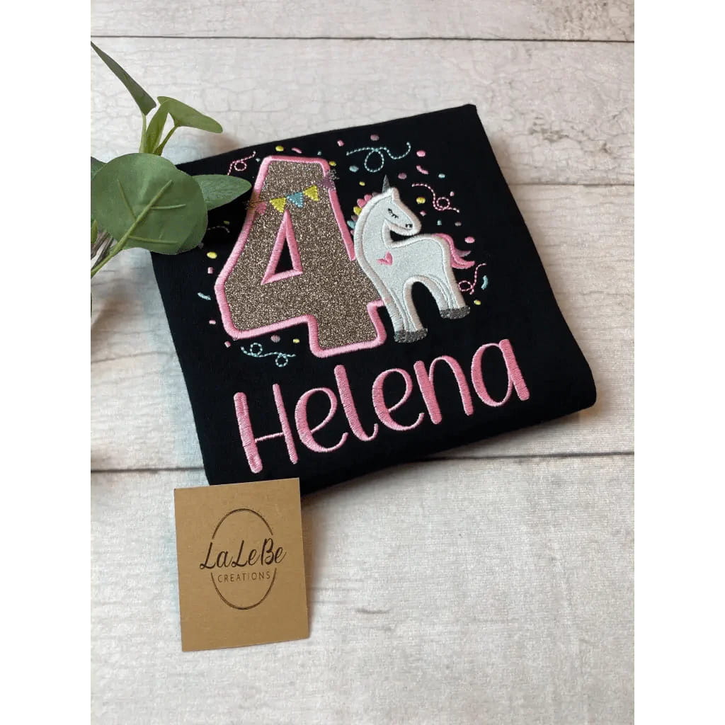 Einhorn Geburtstagsshirt mit Konfetti und Glitzer T-Shirt