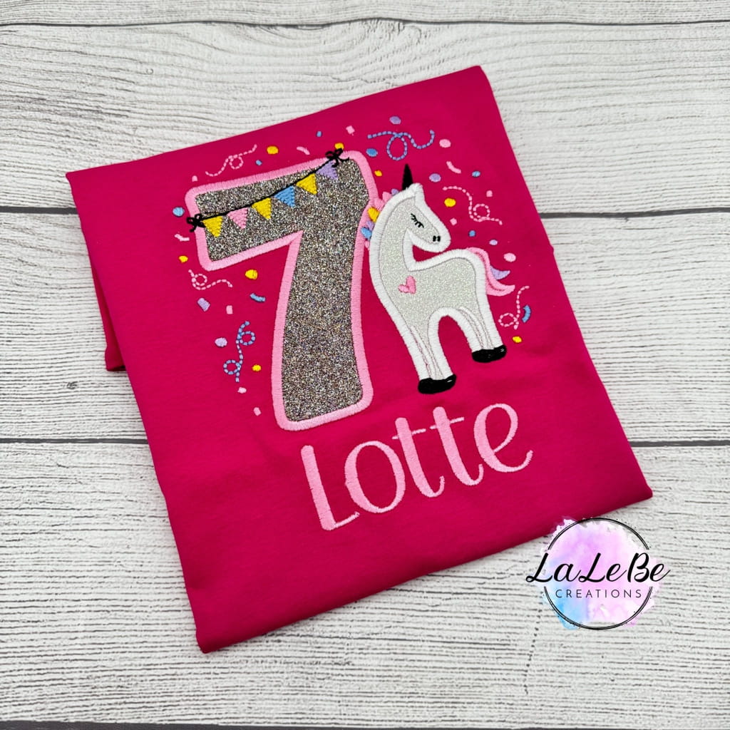 Einhorn Geburtstagsshirt mit Konfetti und Glitzer - lalebecreations.de