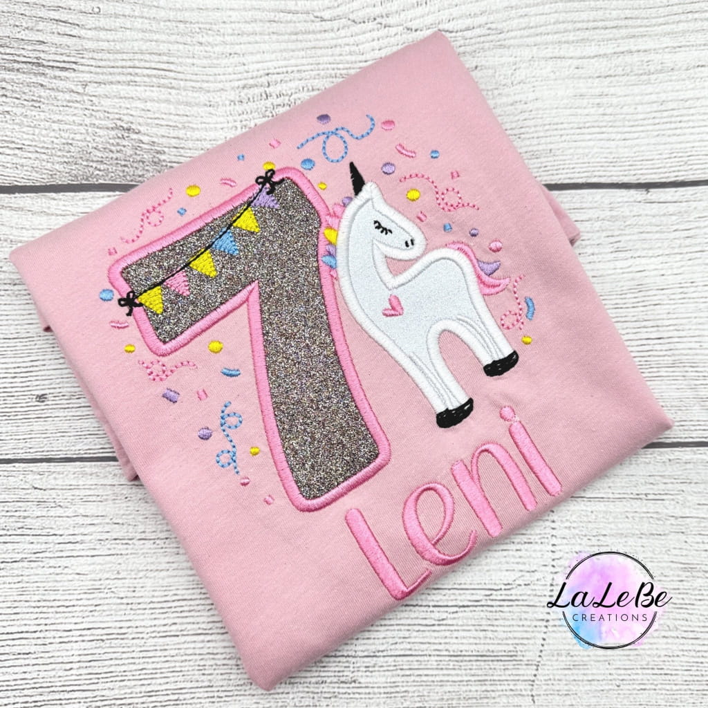 Einhorn Geburtstagsshirt mit Konfetti und Glitzer - lalebecreations.de