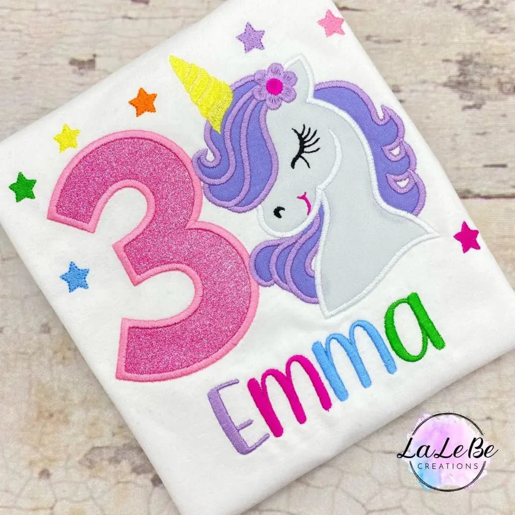 Einhorn Geburtstagsshirt mit Name Zahl und Glitzer - lalebecreations.de