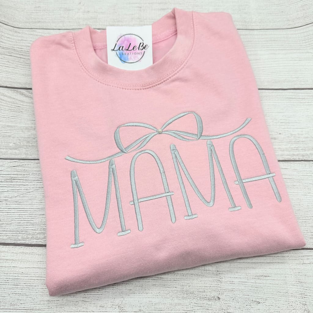 Elegantes Mama-Sweatshirt mit Schleifen-Stickerei und Perlen-Detail - lalebecreations.de