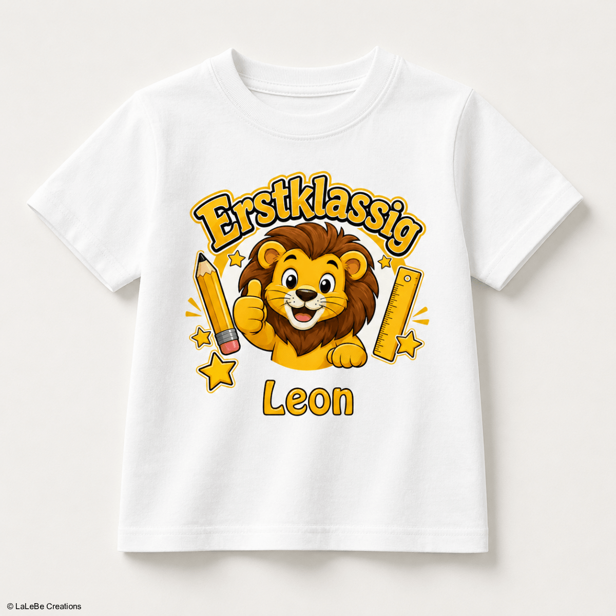 Erstklassig Löwen T-Shirt personalisiert mit Name – Schulkind – LaLeBe Creations