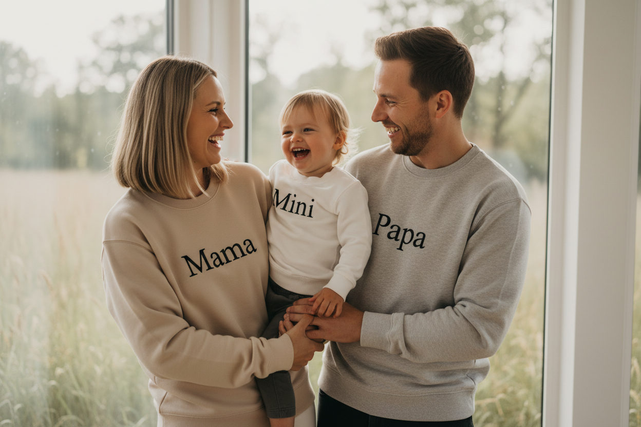 Family partnerlook with Mama Papa Mini text