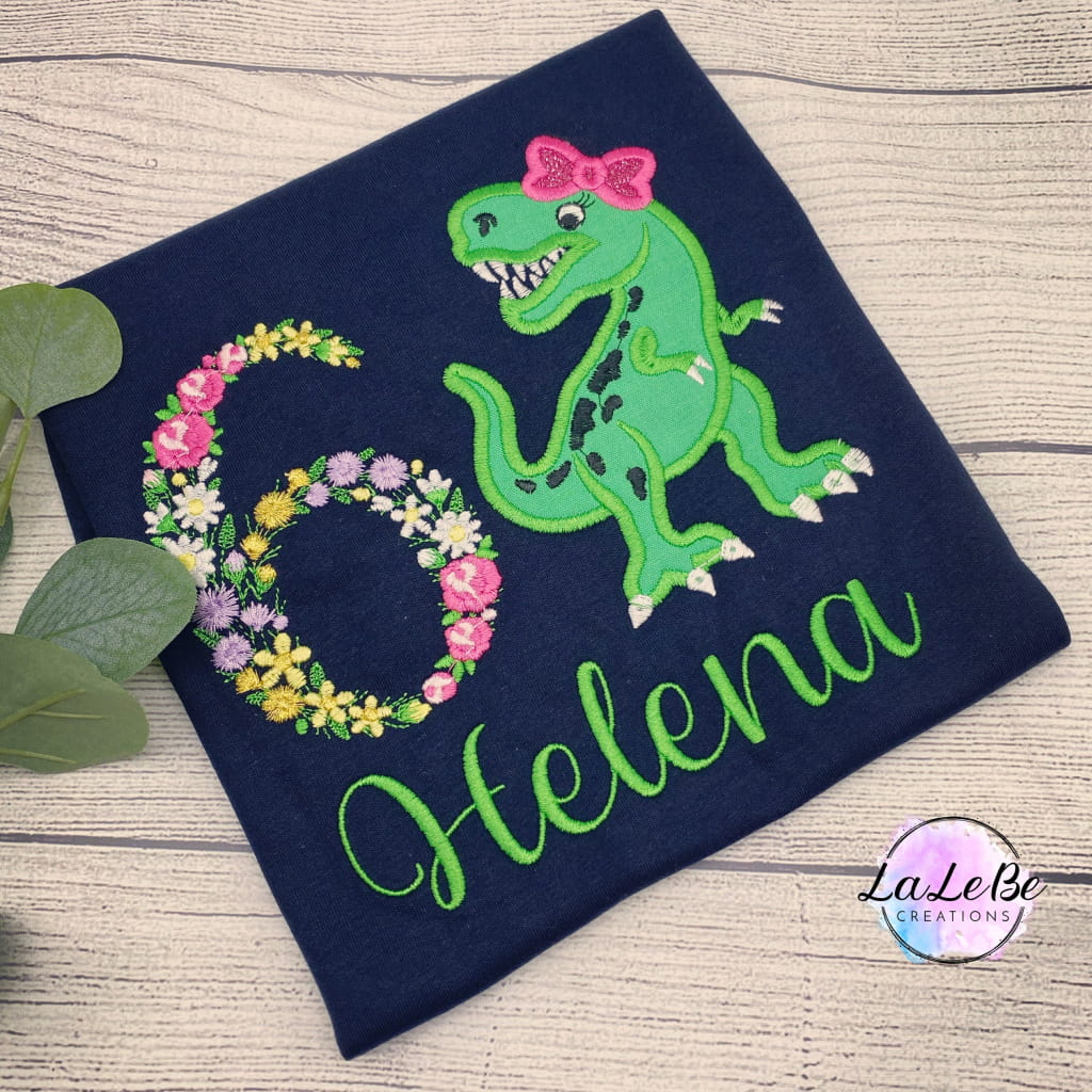 Floral T-Rex Dinosaurier Geburtstagsshirt für Mädchen - lalebecreations.de