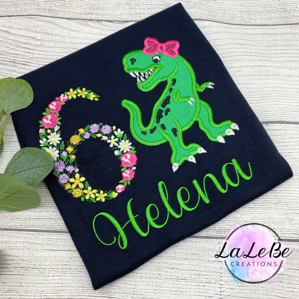 Floral T - Rex Dinosaurier Geburtstagsshirt für Mädchen - lalebecreations.de